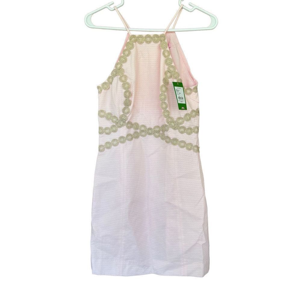Lilly Pulitzer Womens Pink Gold Lace Pearl Paradise Tint Shift Halter Dress NWT